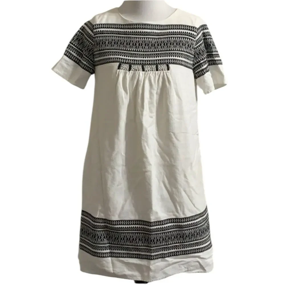Madewell Cabana Jacquard Shift Dress F0100 XS $158 Ivory Black